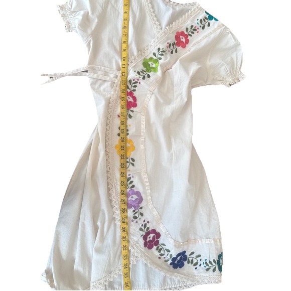 Mexican Embroidered Mini Dress Floral Oaxacan Boho One Size100% Cotton - Picture 11 of 12